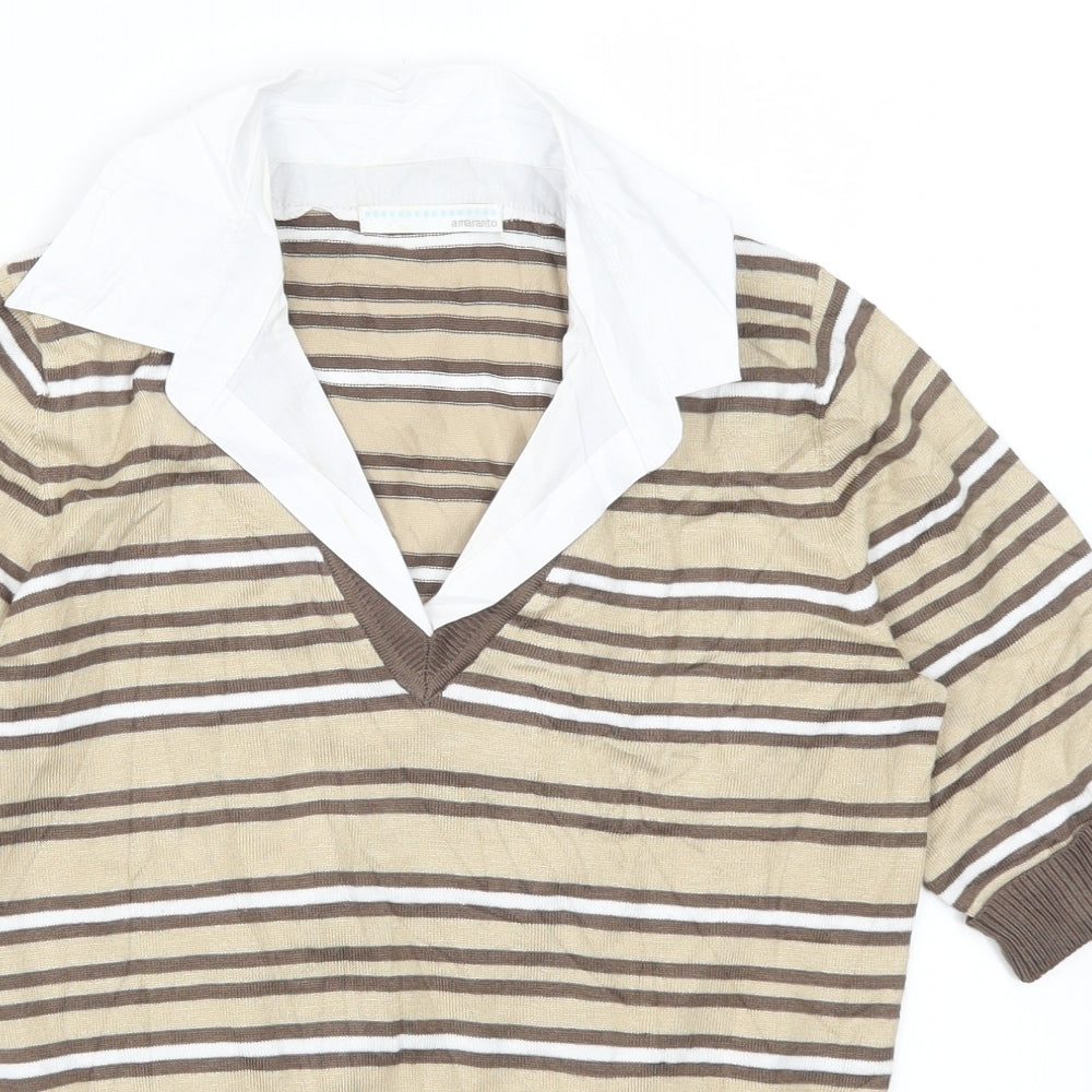 Matalan Womens Brown Striped  Basic T-Shirt Size 10