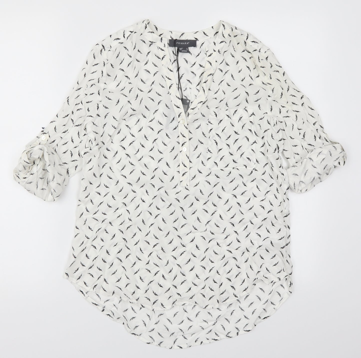 Primark Womens White   Basic Blouse Size 8  - Feather Print