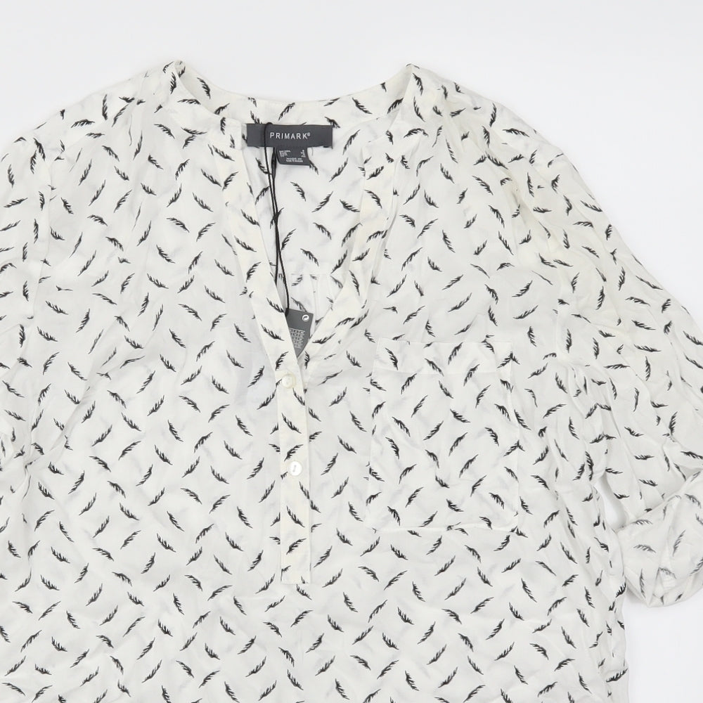 Primark Womens White   Basic Blouse Size 8  - Feather Print