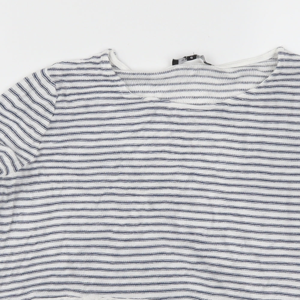 New Look Womens Blue Striped  Basic T-Shirt Size 6