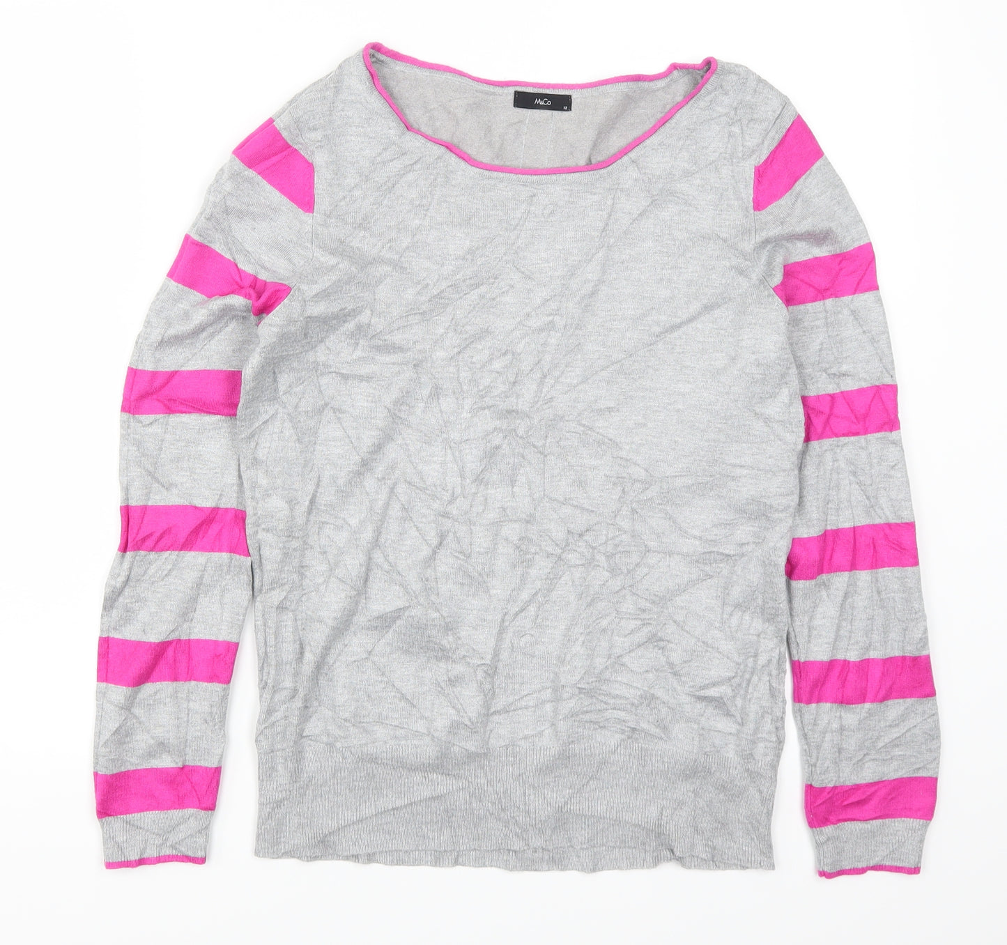 M&Co Womens Grey Striped  Pullover Jumper Size 12  - Pink Stripes
