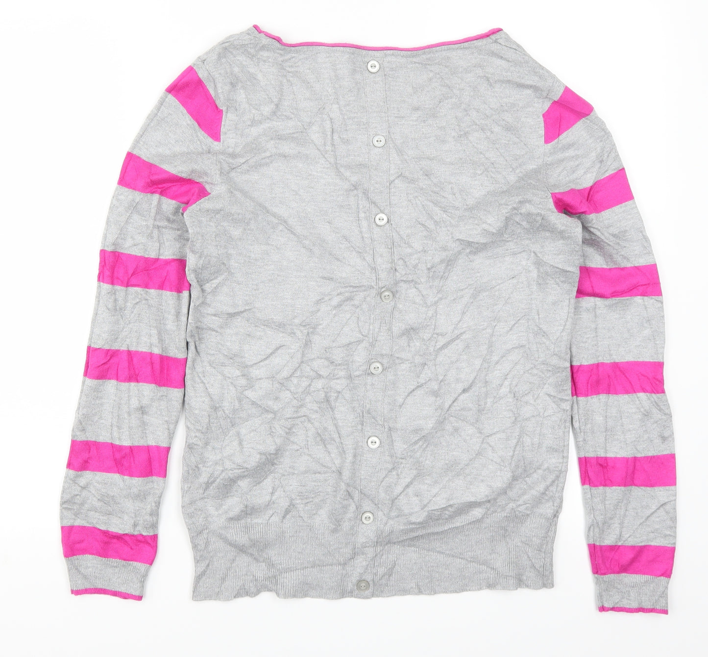 M&Co Womens Grey Striped  Pullover Jumper Size 12  - Pink Stripes