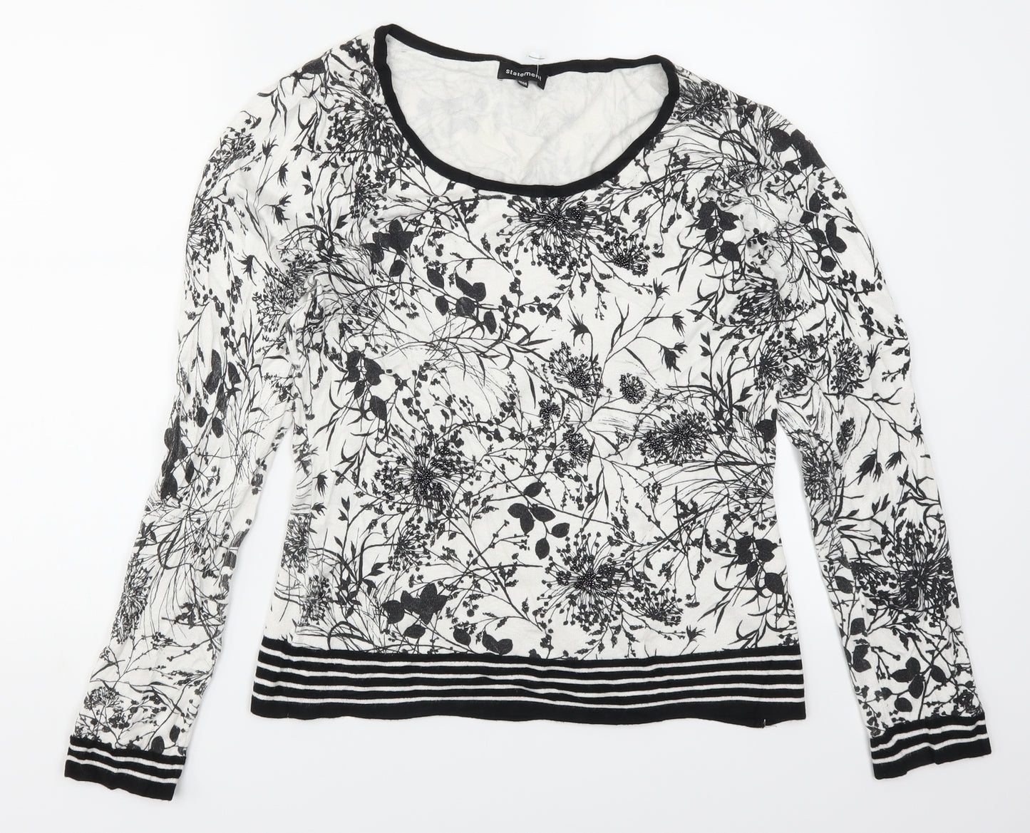 Statement Womens Black Floral  Pullover Jumper Size 12  - Black and White