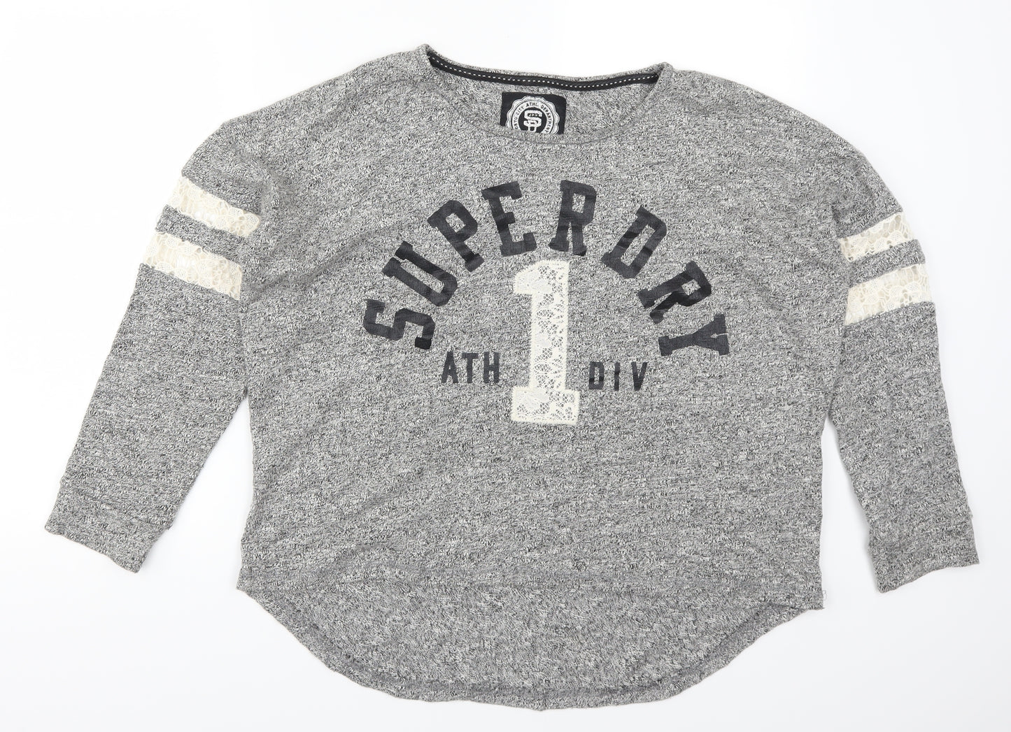 Superdry Womens Grey Striped  Pullover Sweatshirt Size L  - Superdry 1