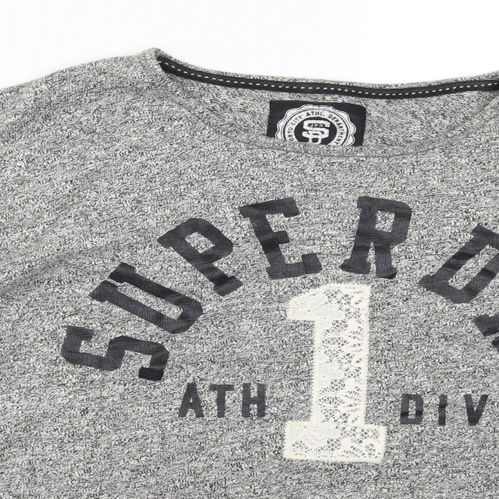 Superdry Womens Grey Striped  Pullover Sweatshirt Size L  - Superdry 1