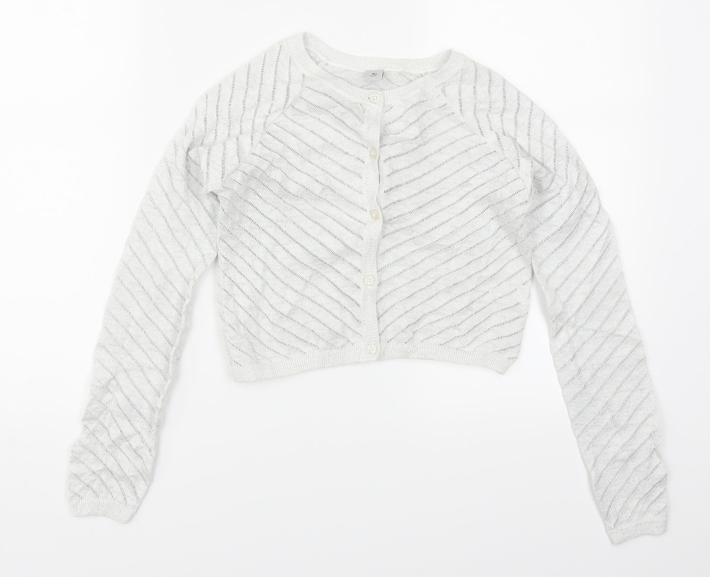 TU Girls Silver Striped  Cardigan Jumper Size 10 Years