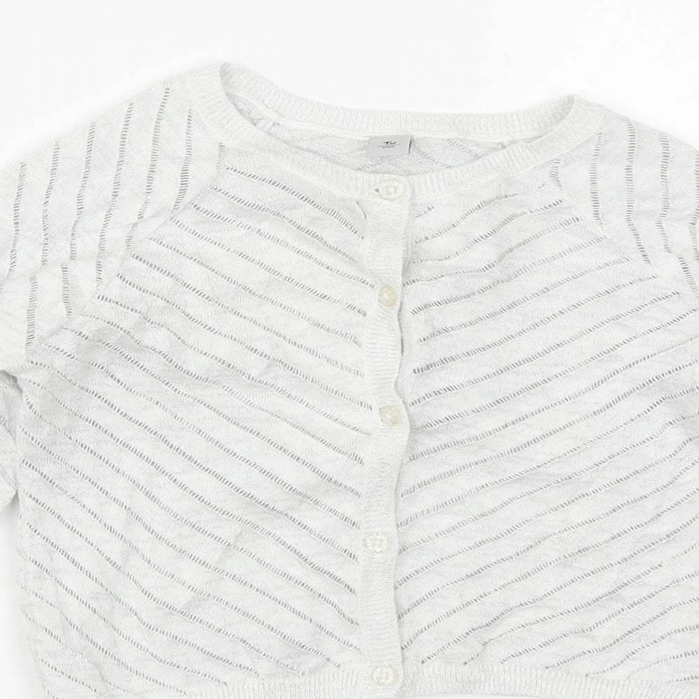 TU Girls Silver Striped  Cardigan Jumper Size 10 Years