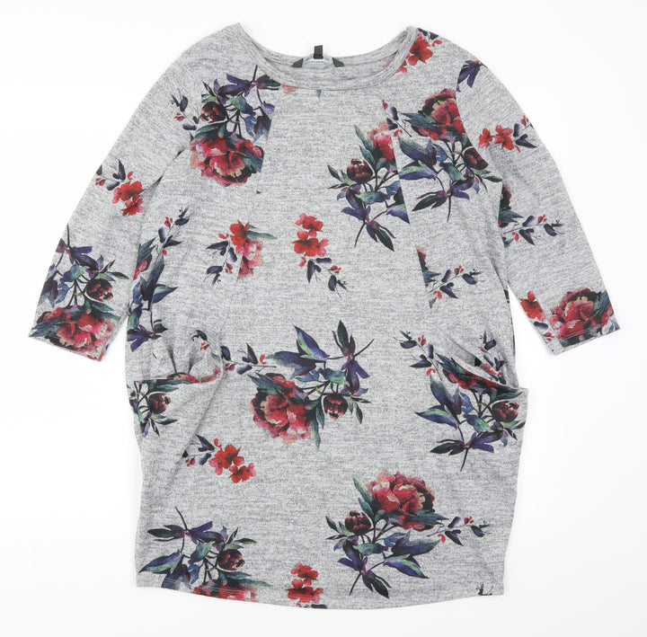 Bonmarché Womens Grey Floral Pullover Jumper Size 12