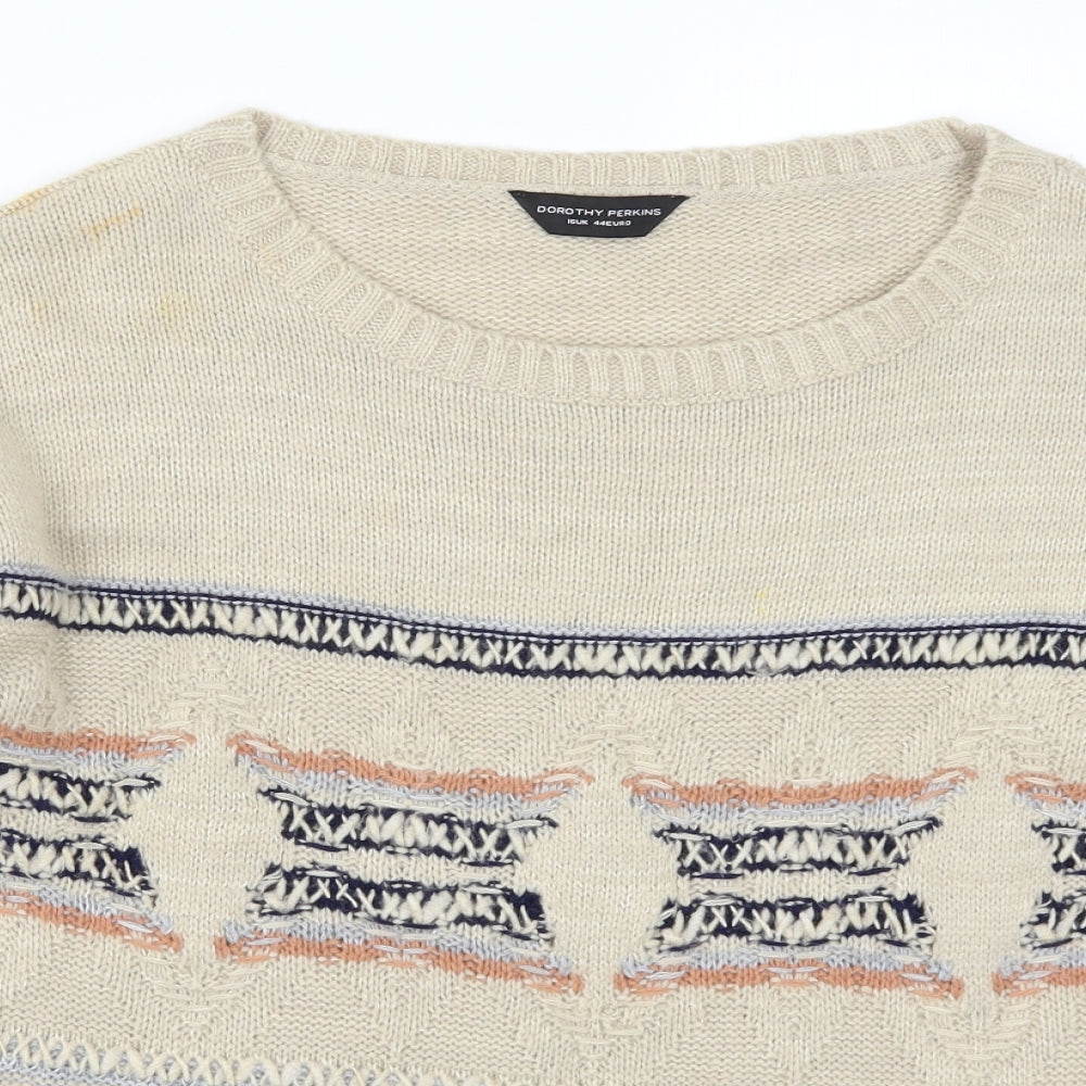 Dorothy Perkins Womens Beige Geometric  Pullover Jumper Size 16