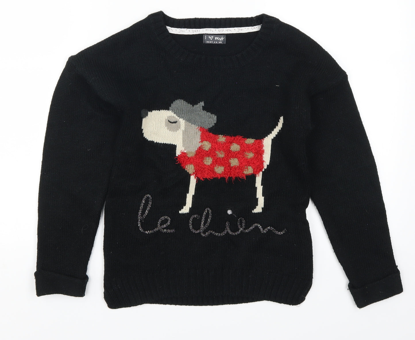 NEXT Girls Black   Pullover Jumper Size 9-10 Years  - Dog