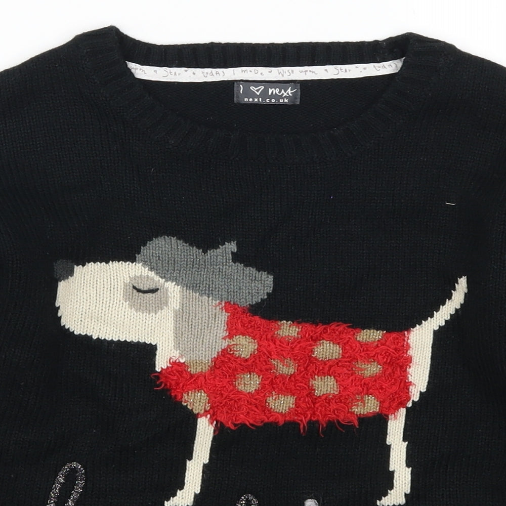 NEXT Girls Black   Pullover Jumper Size 9-10 Years  - Dog