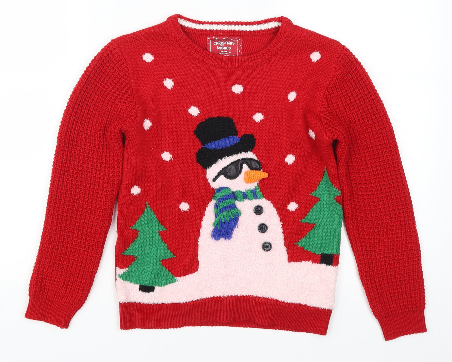 Primark Boys Red   Pullover Jumper Size 7-8 Years  - Snowman in Sunglasses