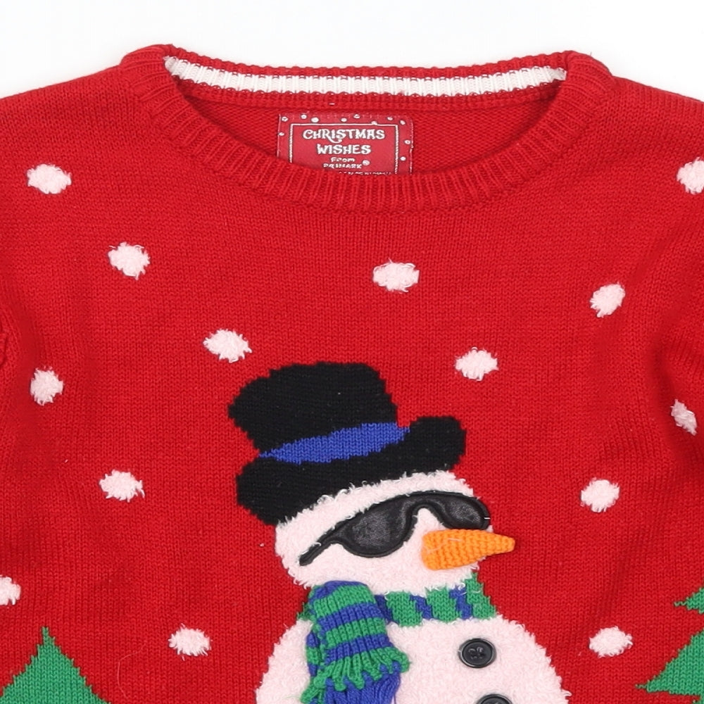 Primark Boys Red   Pullover Jumper Size 7-8 Years  - Snowman in Sunglasses