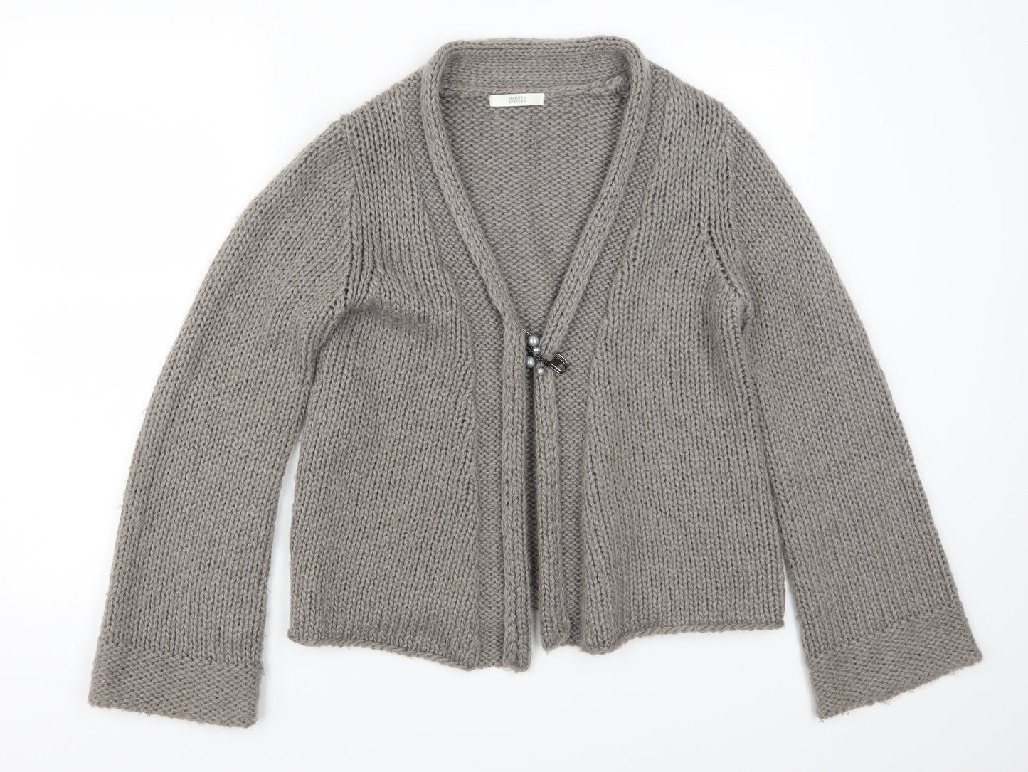 Marks and Spencer Womens Grey   Cardigan Jumper Size 12  - Beaded Broach