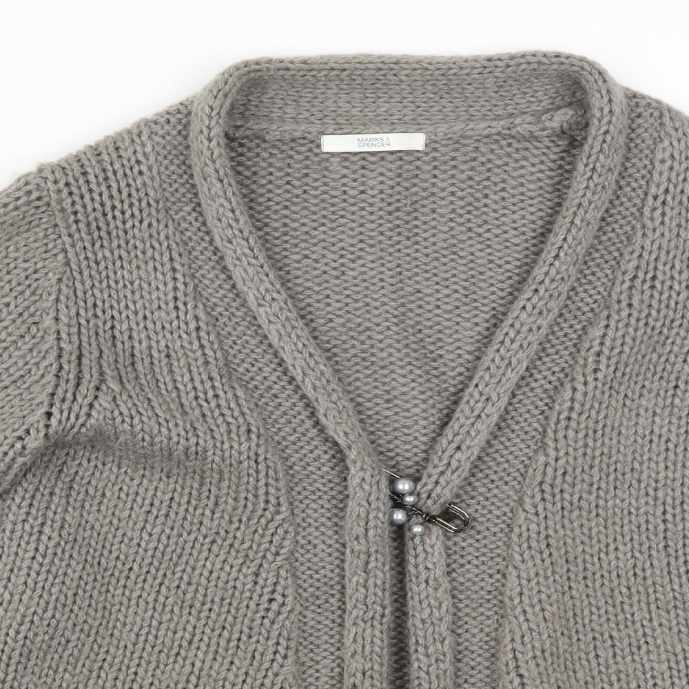 Marks and Spencer Womens Grey   Cardigan Jumper Size 12  - Beaded Broach