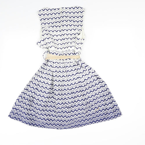 Teeze Me Girls White Striped  A-Line  Size 3 Years  - Belted