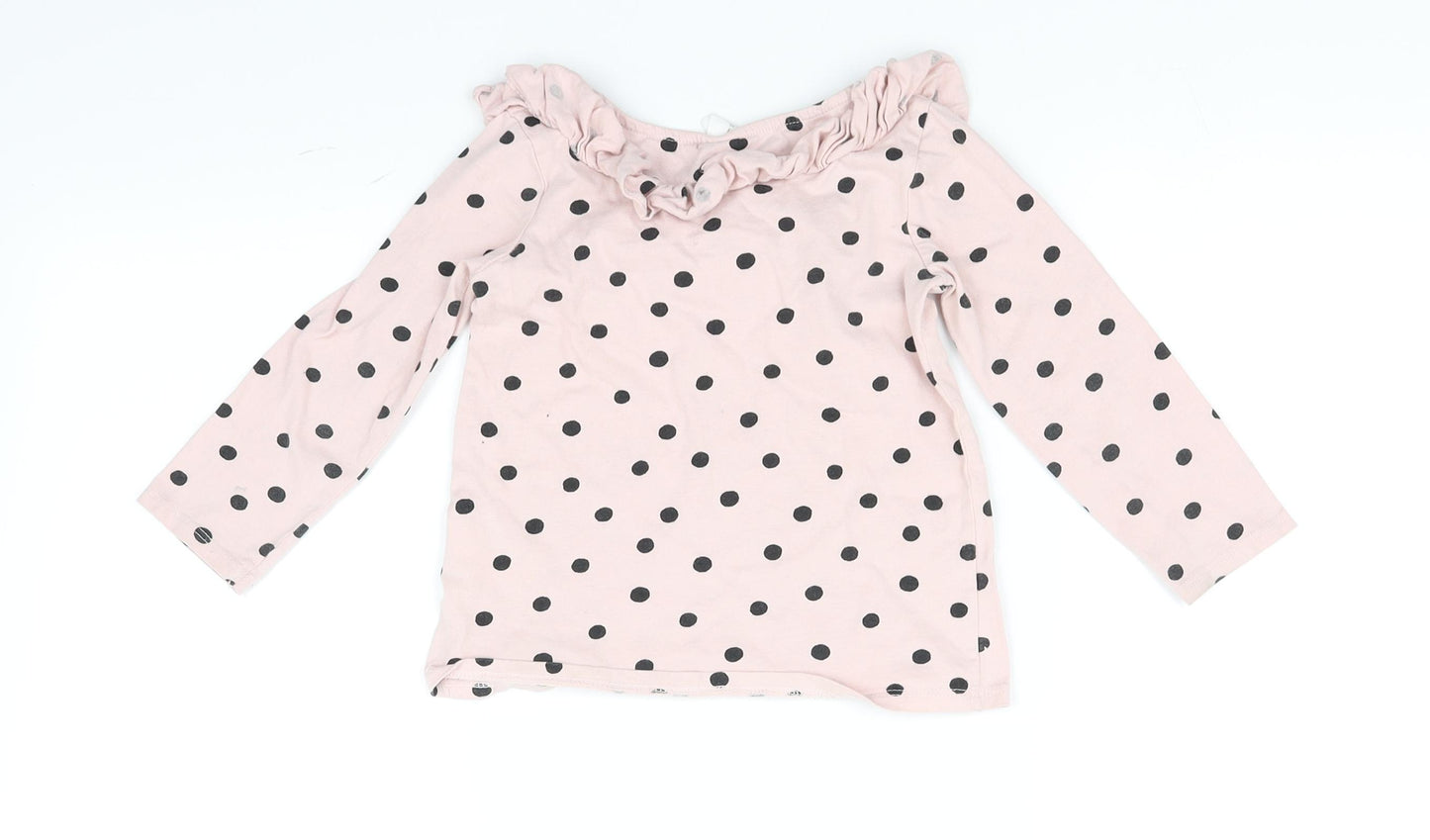 H&M Girls Pink Polka Dot  Basic T-Shirt Size 2 Years