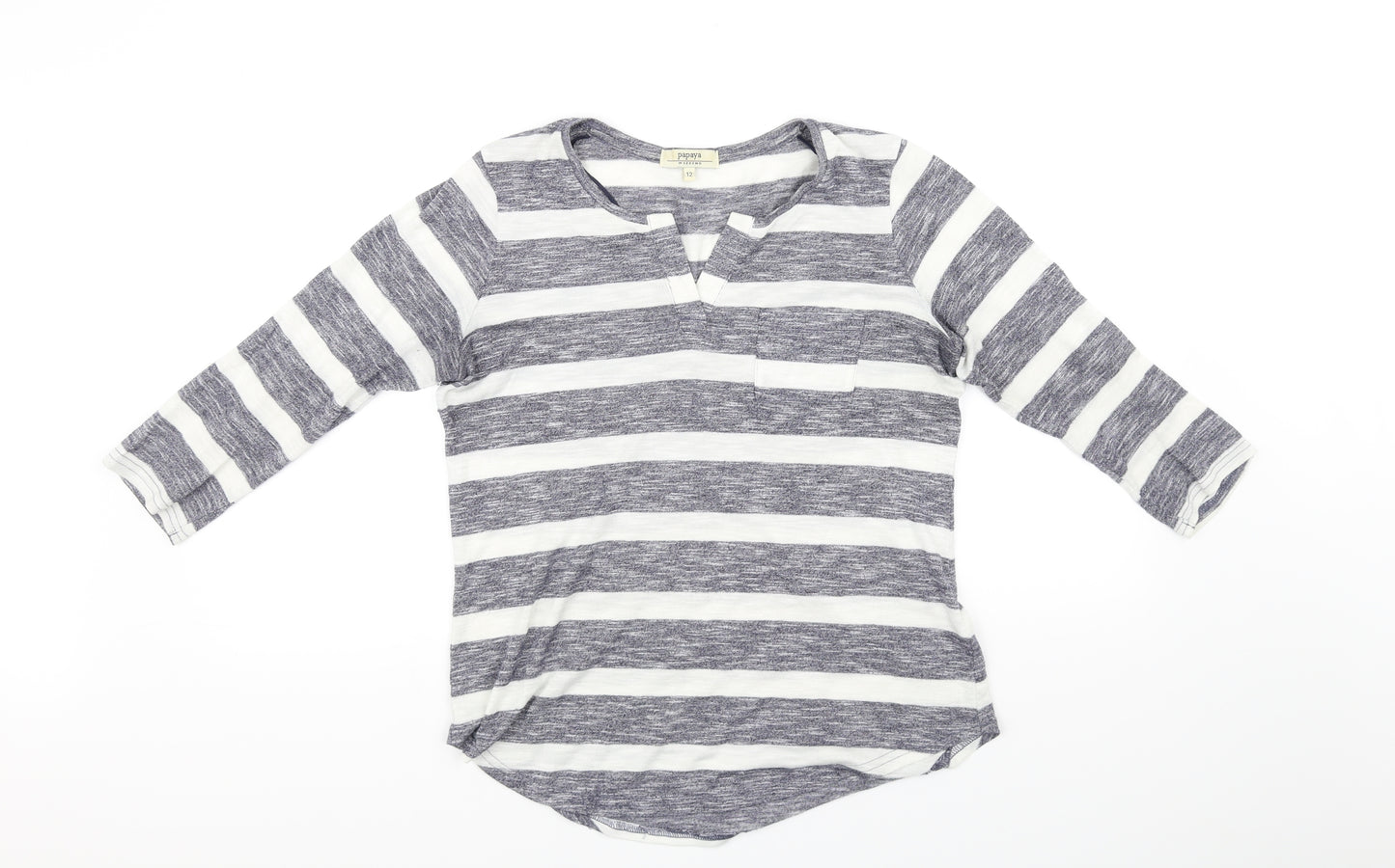 Papaya Womens Silver Striped  Basic T-Shirt Size 12