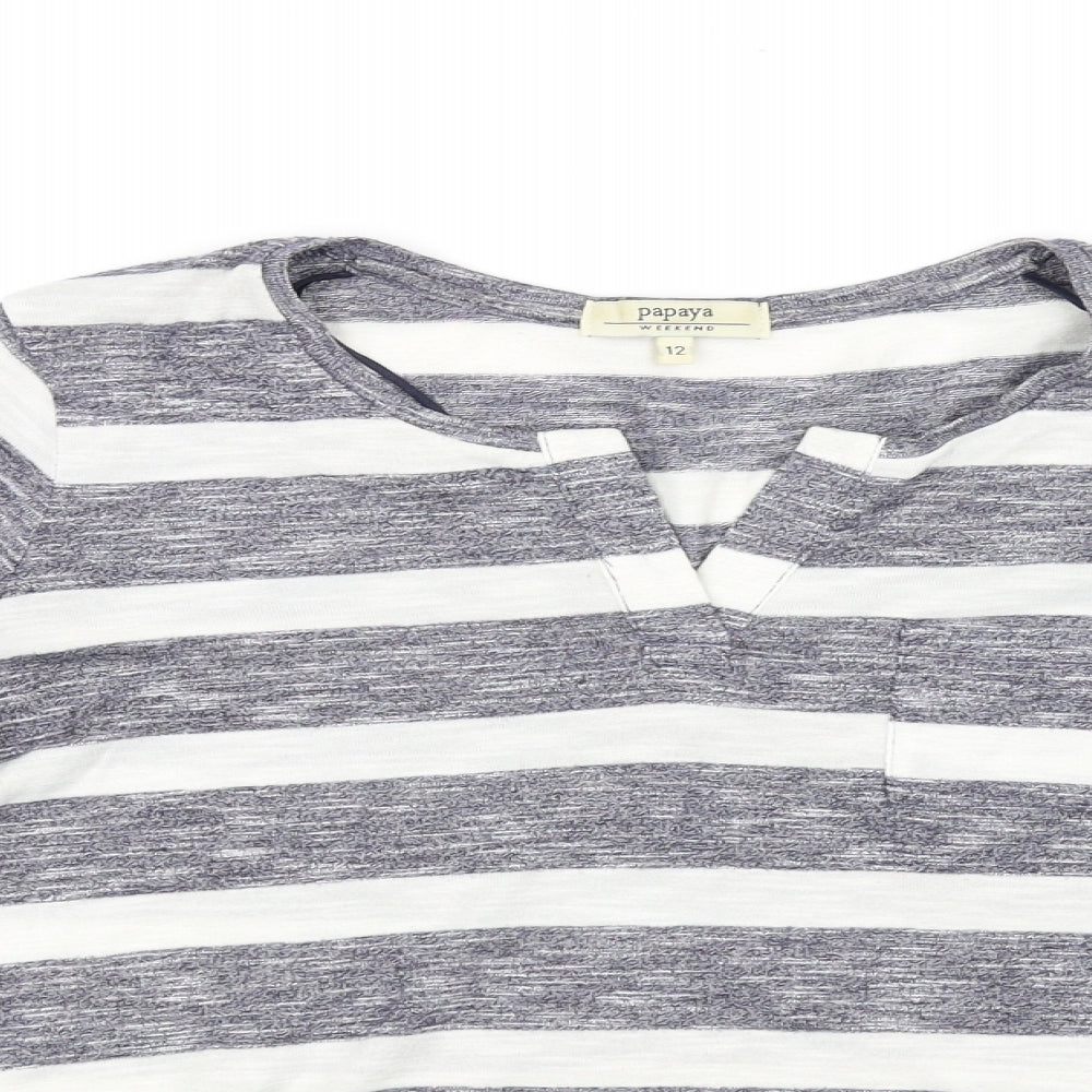Papaya Womens Silver Striped  Basic T-Shirt Size 12
