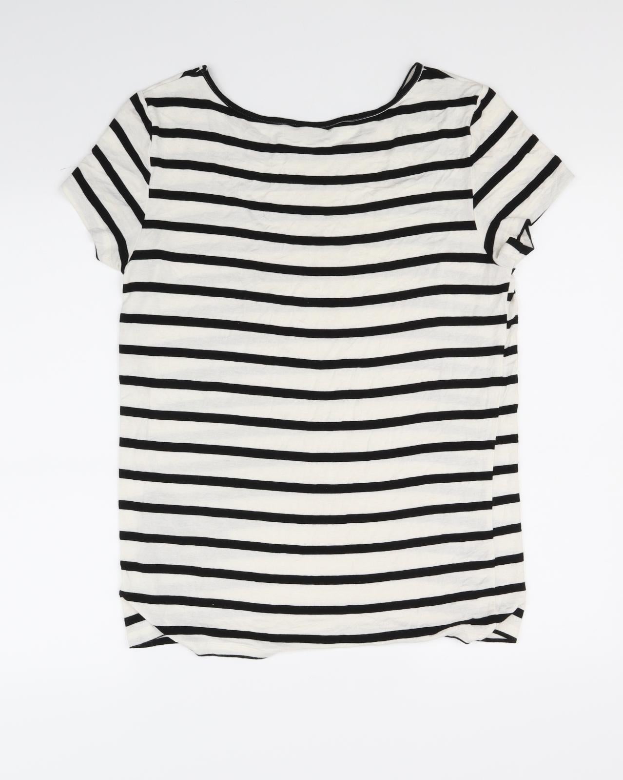Only You Womens White Striped  Basic T-Shirt Size M
