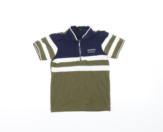 Front view of George boys’ blue striped basic polo, size 6-7, years