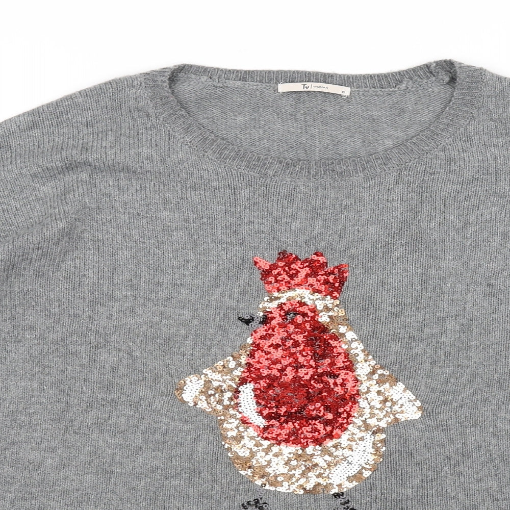 TU Womens Grey   Pullover Jumper Size 10  - Christmas
