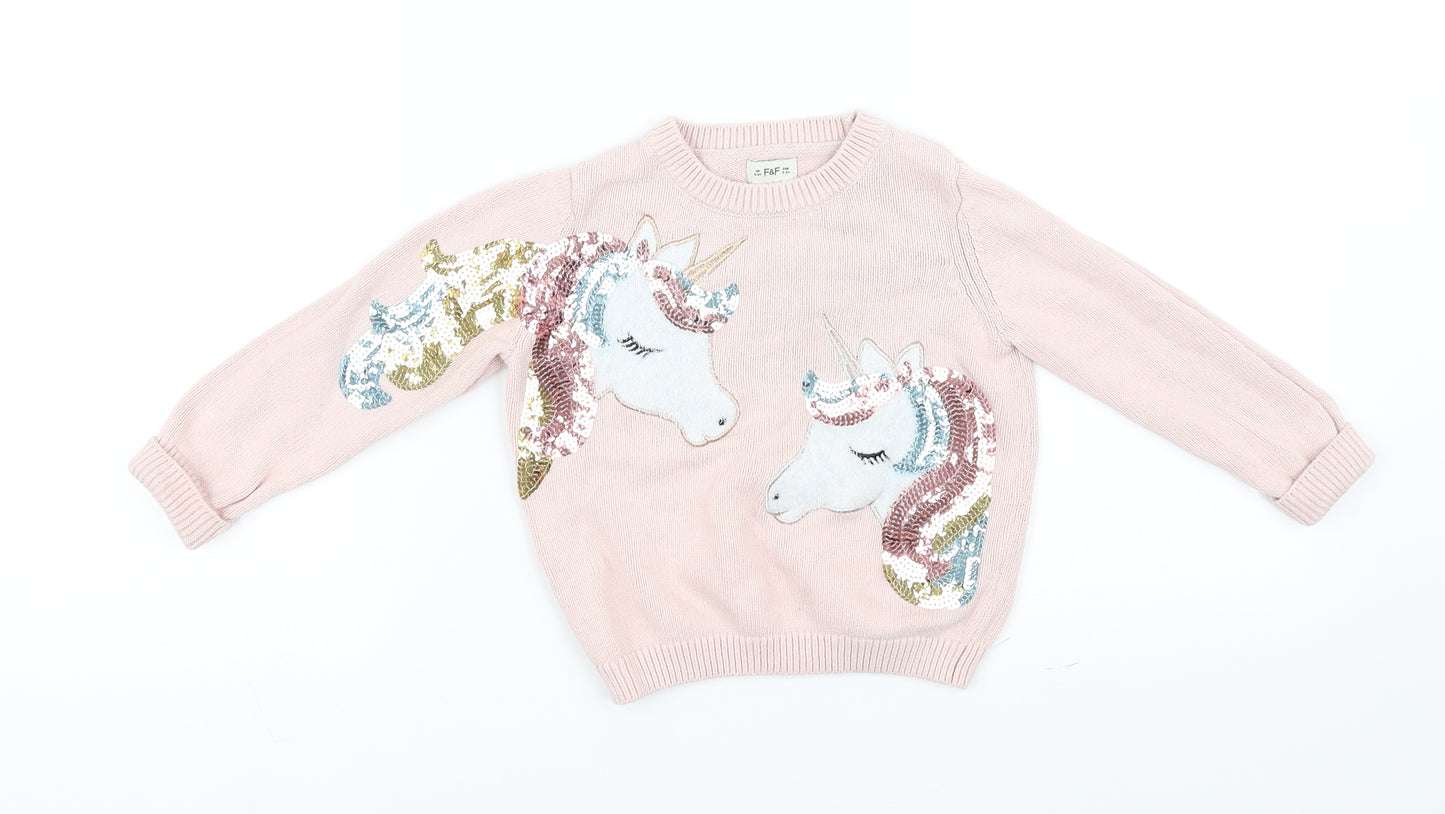 F&F Girls Pink   Pullover Jumper Size 2-3 Years