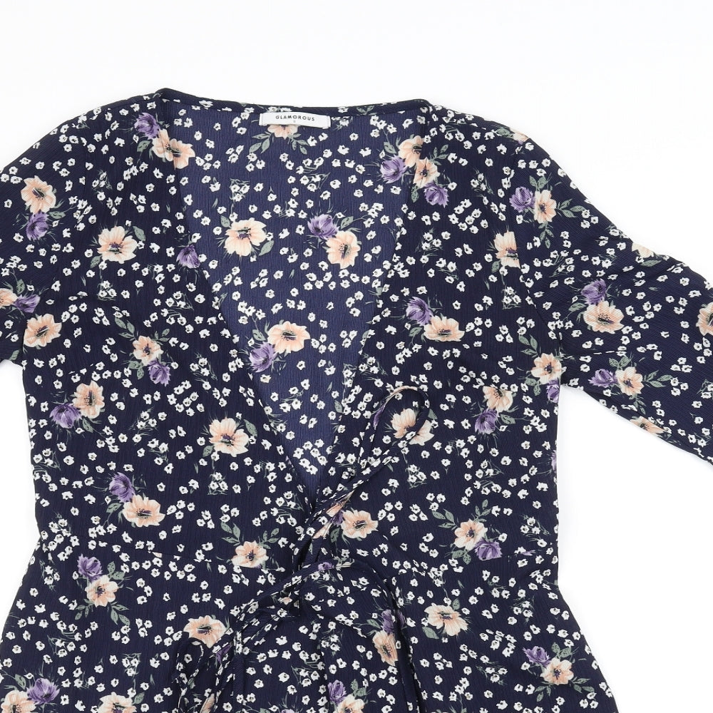 Glamorous Womens Blue Floral  A-Line  Size S