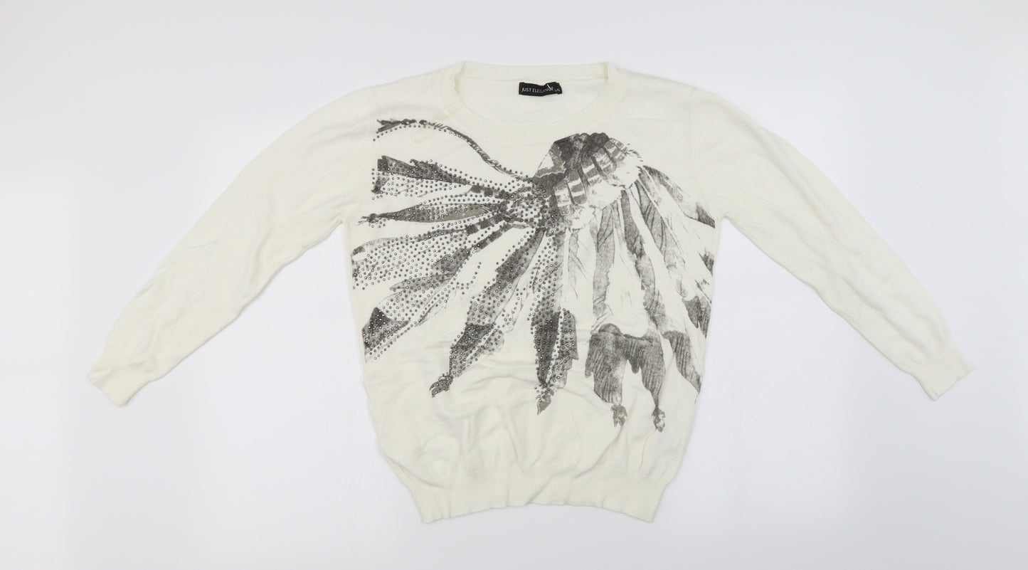 Just Elegance  Womens Ivory Floral  Pullover Jumper Size L