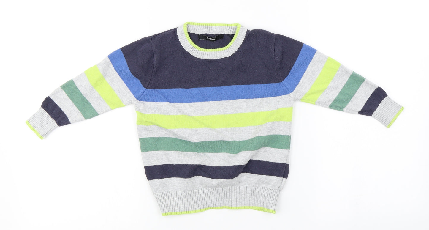George  Boys Grey Striped  Pullover Jumper Size 3-4 Years