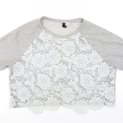 H&M Womens Grey Floral  Pullover Jumper Size L
