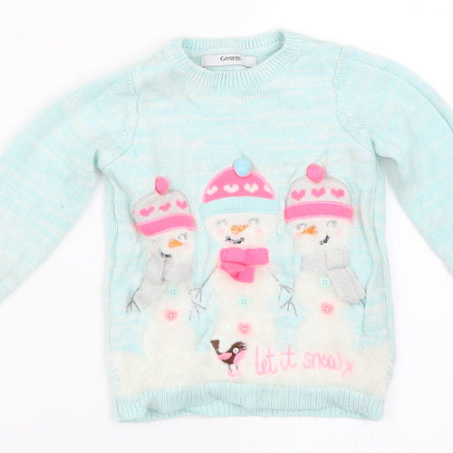 George Girls Blue   Pullover Jumper Size 2-3 Years  - Snowman Christmas