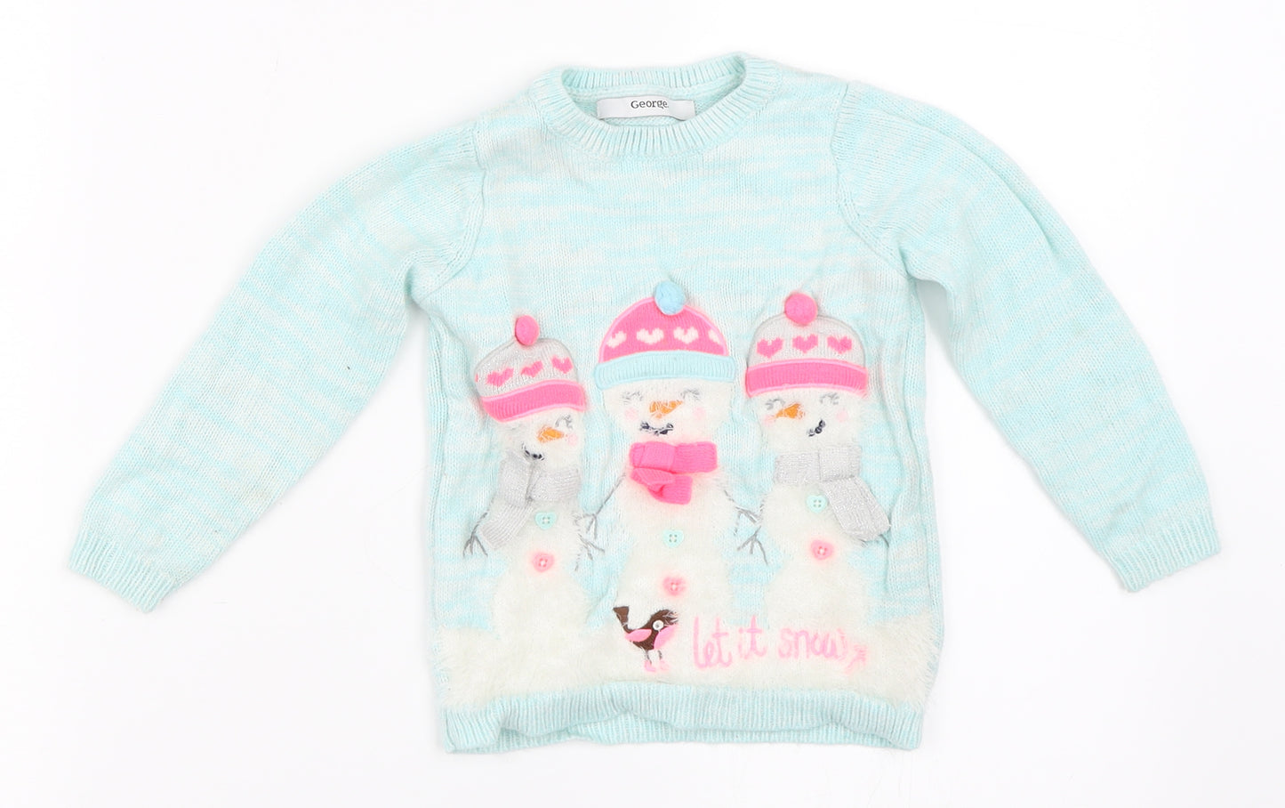 George Girls Blue   Pullover Jumper Size 2-3 Years  - Snowman Christmas