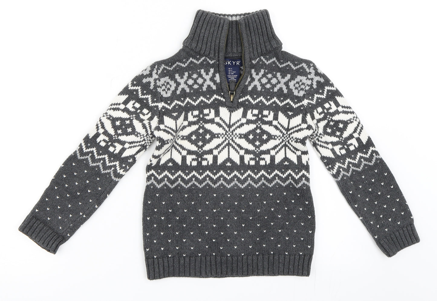 Skyr Boys Grey Fair Isle  Henley Sweatshirt Size 3-4 Years
