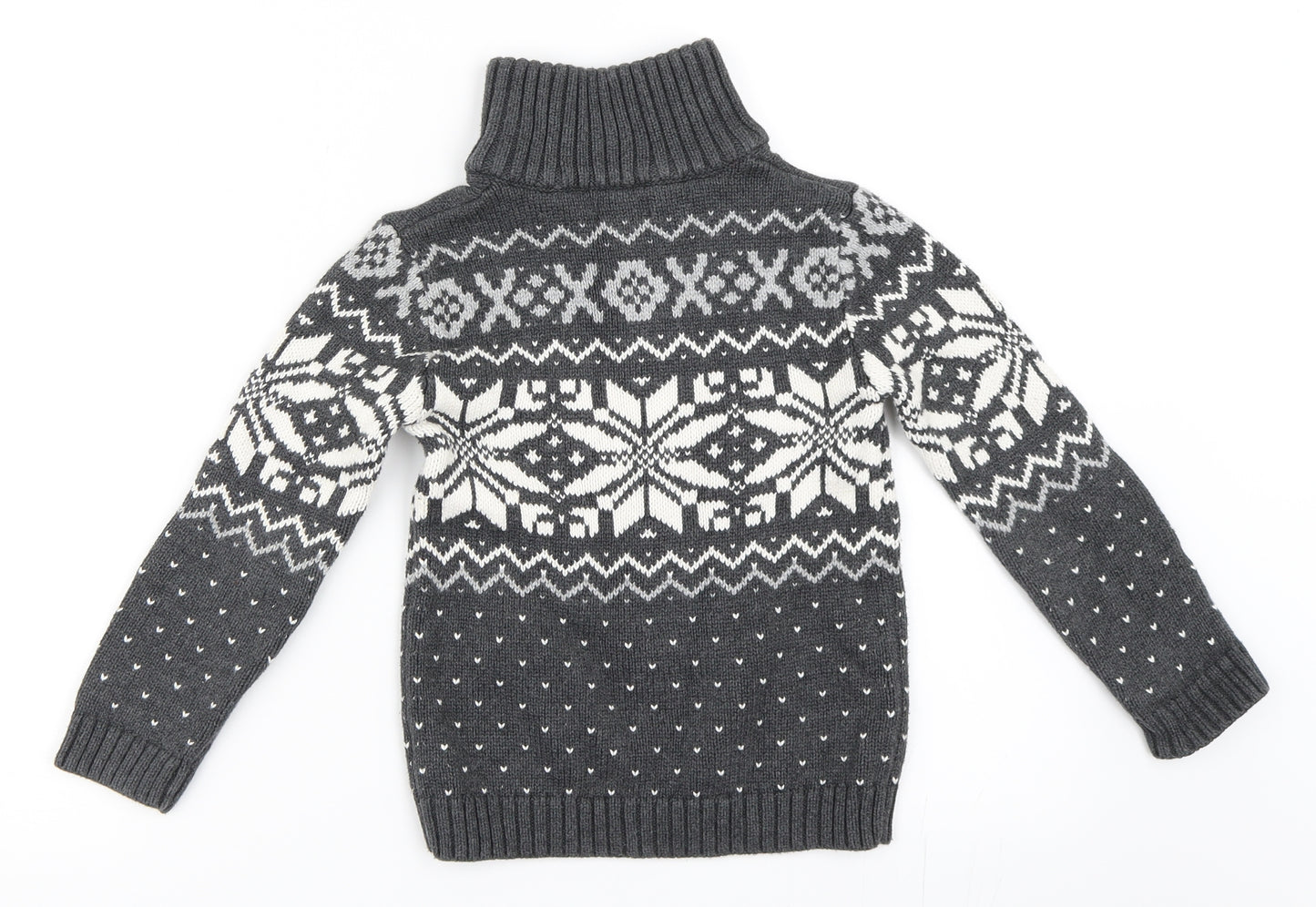 Skyr Boys Grey Fair Isle  Henley Sweatshirt Size 3-4 Years