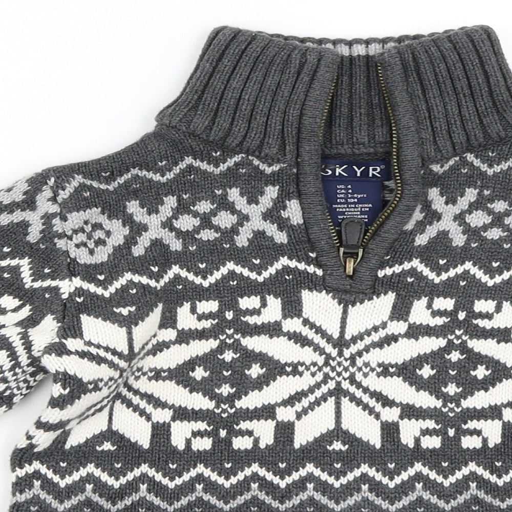 Skyr Boys Grey Fair Isle  Henley Sweatshirt Size 3-4 Years