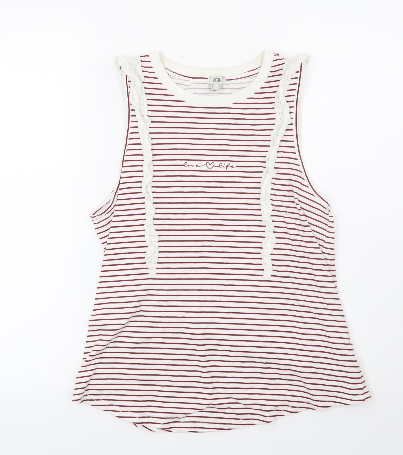 River Island Womens White Striped Jersey Basic Tank Size 12