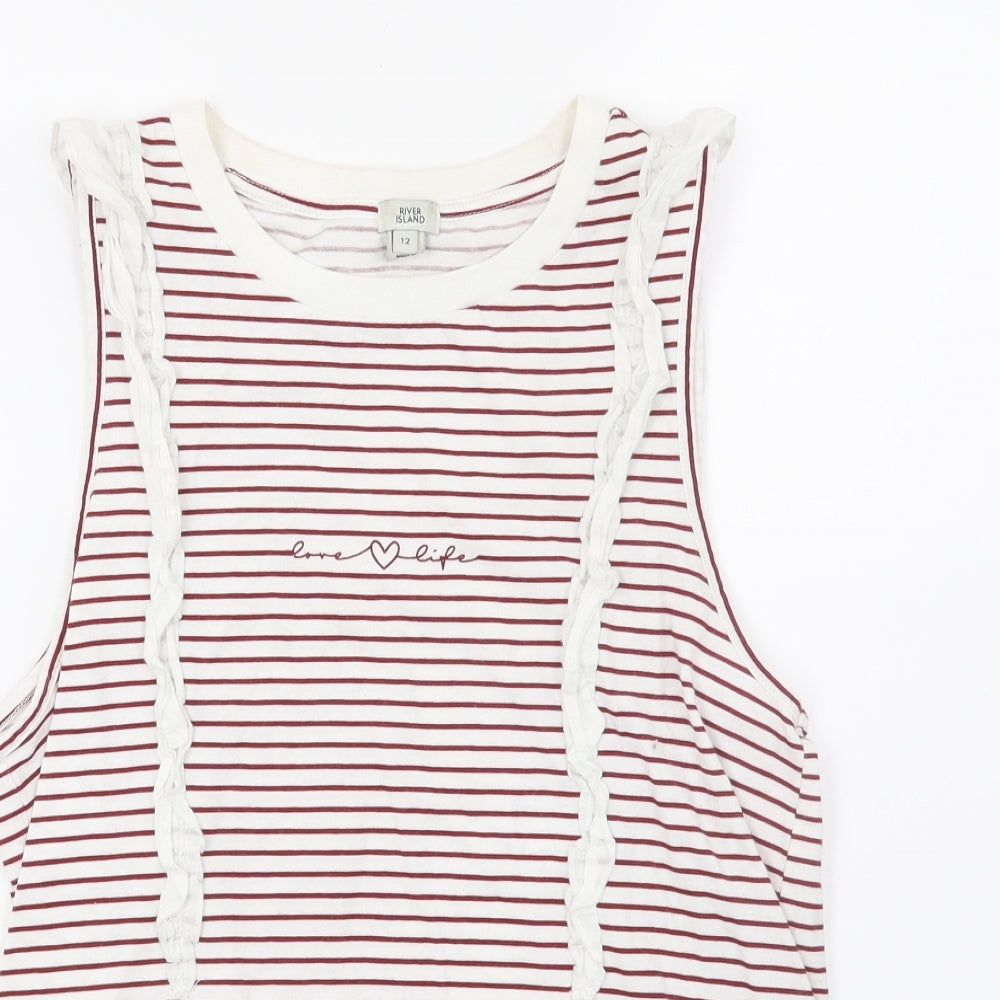 River Island Womens White Striped Jersey Basic Tank Size 12