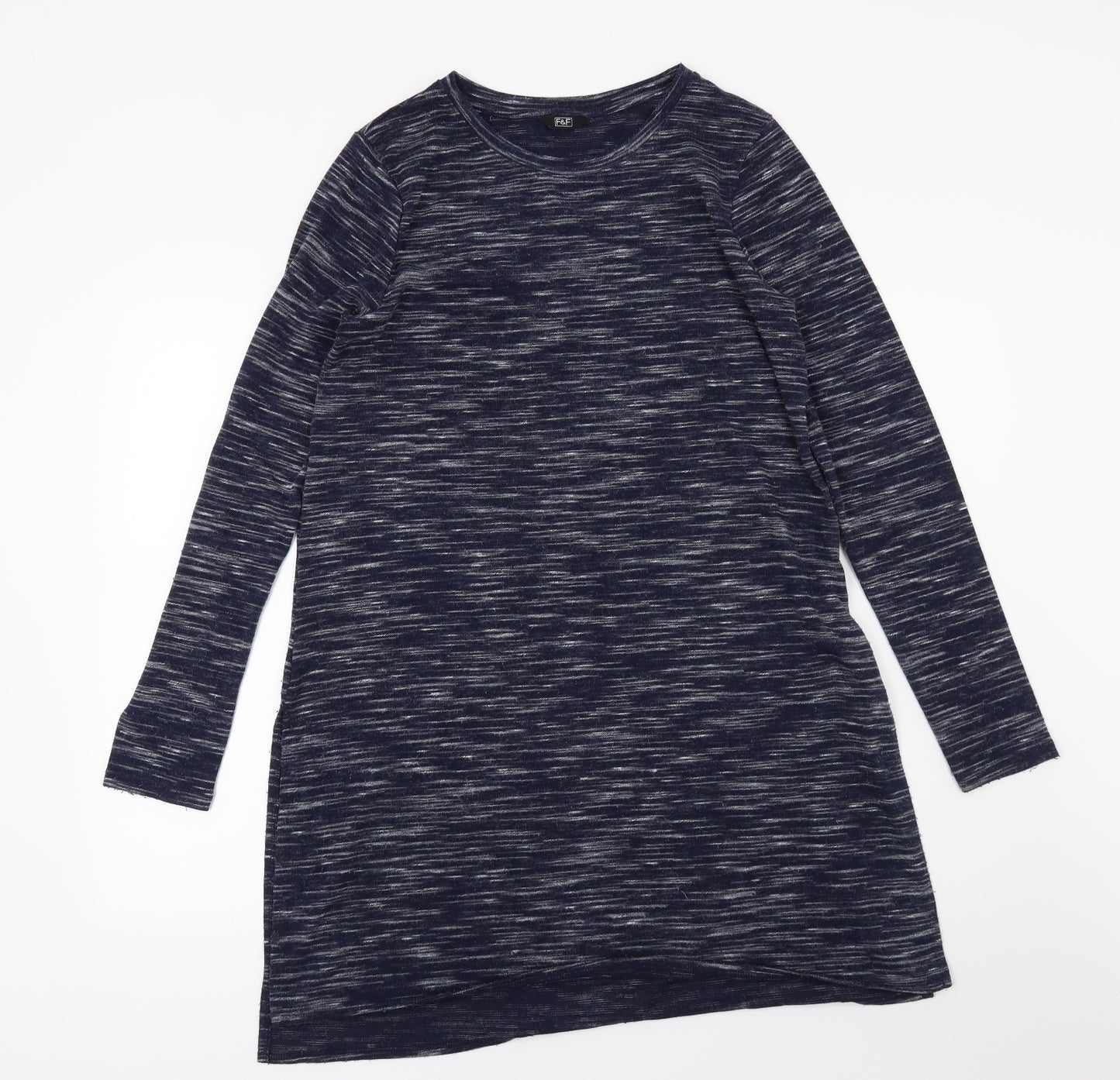 F&F Womens Blue  Jersey Pullover Jumper Size 10  - side slits