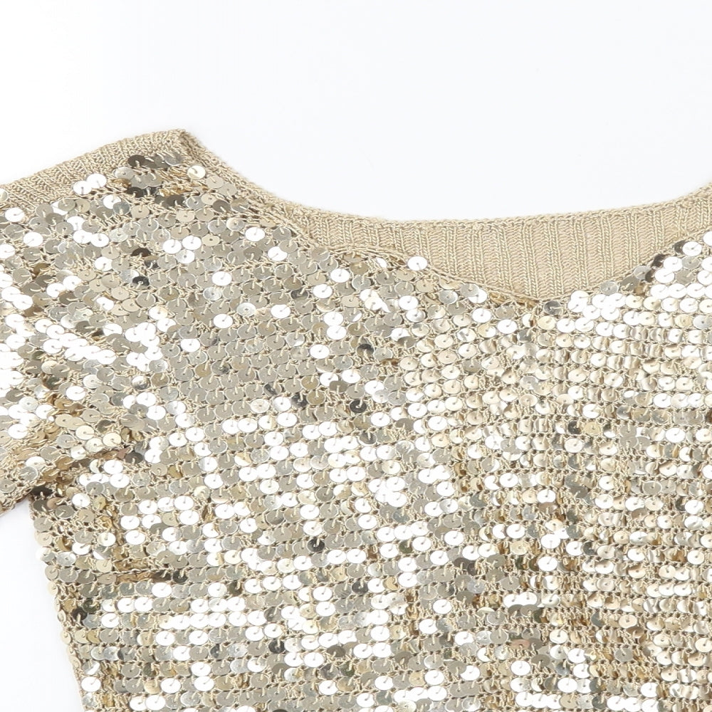 Fashion Extra Womens Gold  Knit Pullover Jumper Size 12  - Sequin