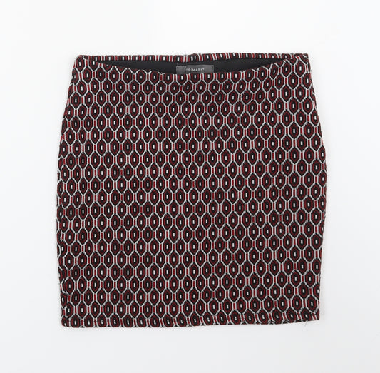 Front view of Primark women’s red geometric bandage skirt, size UK 10