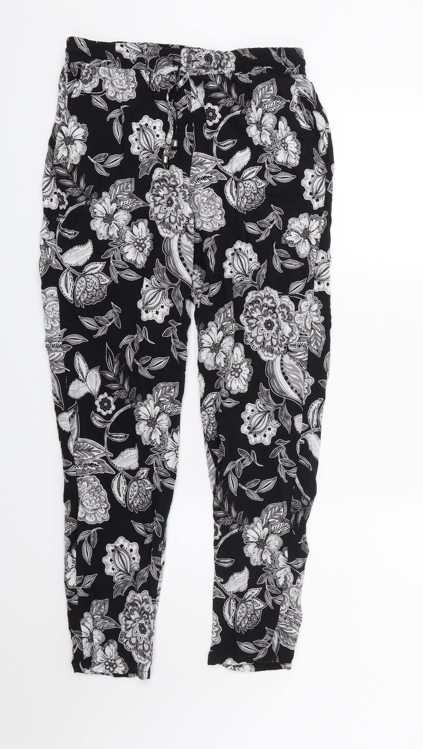 Papaya Womens Black Floral  Harem Trousers Size 8 L26 in