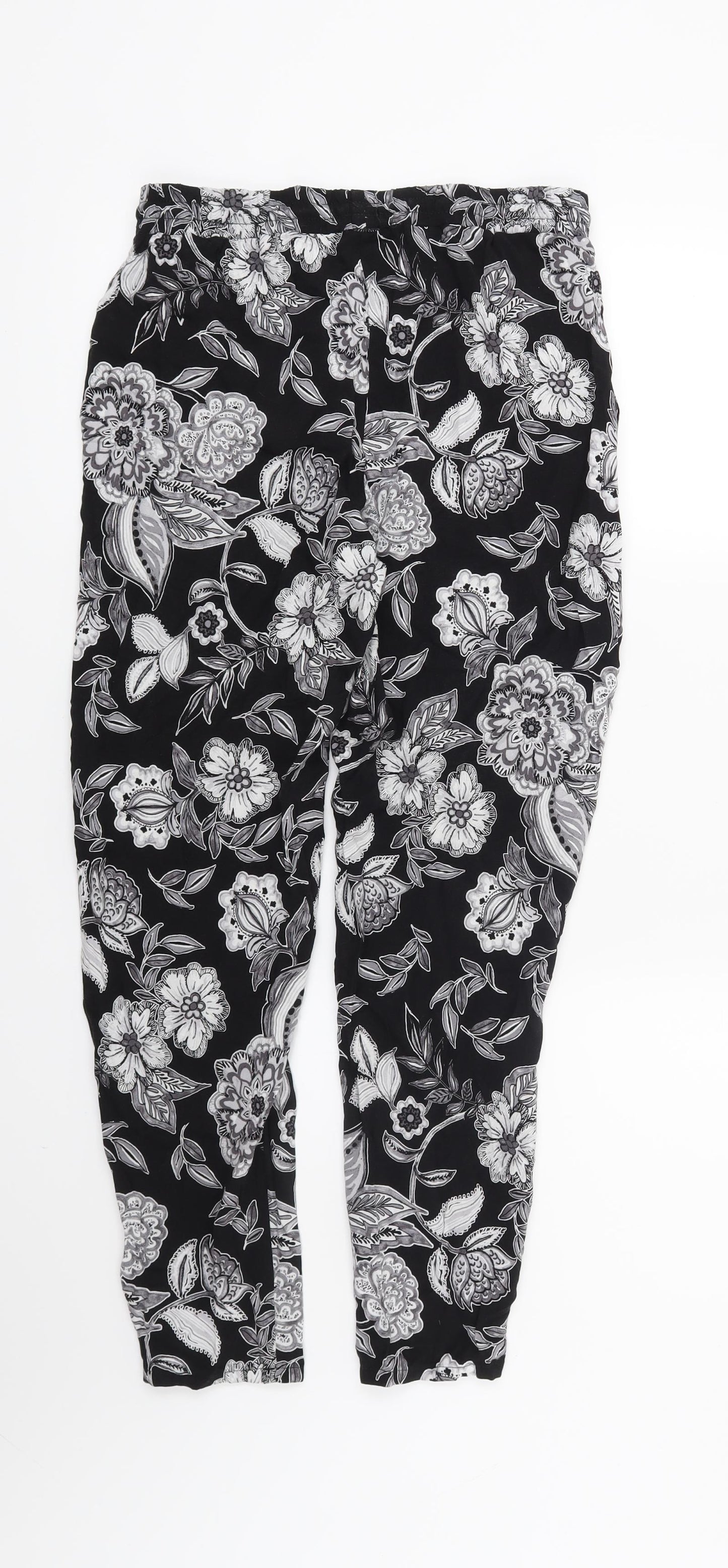 Papaya Womens Black Floral  Harem Trousers Size 8 L26 in
