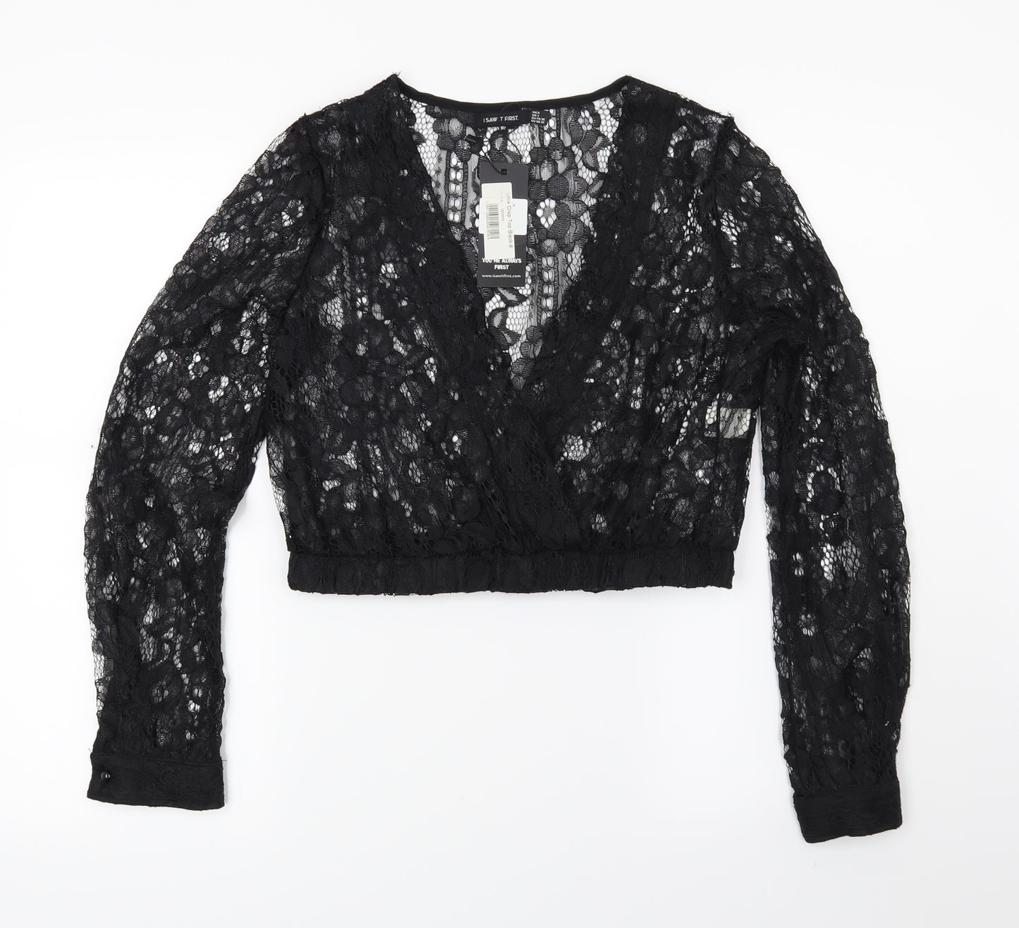 I SAW IT FIRST Womens Black Floral Lace Cropped Blouse Size 8