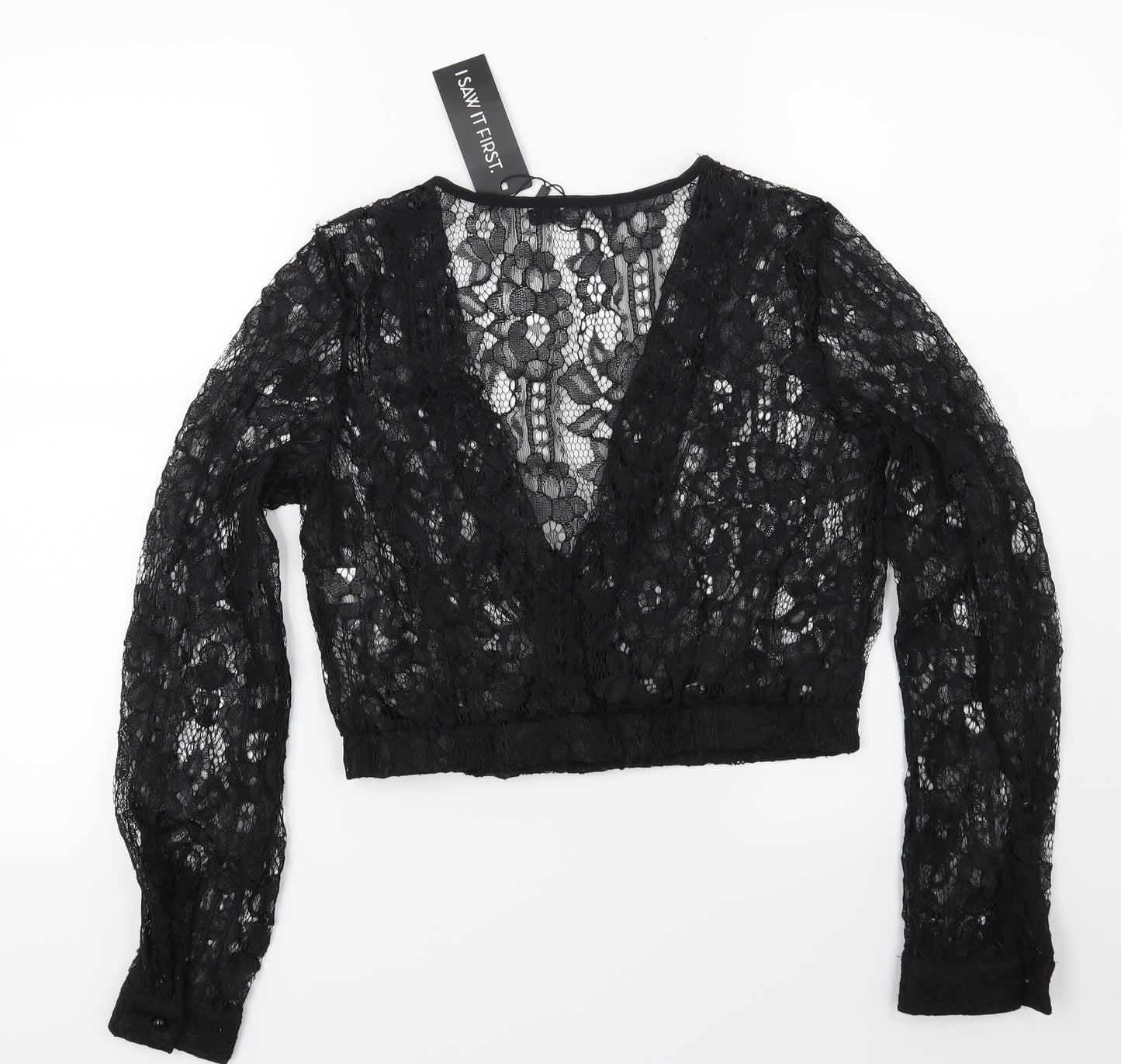 I SAW IT FIRST Womens Black Floral Lace Cropped Blouse Size 8