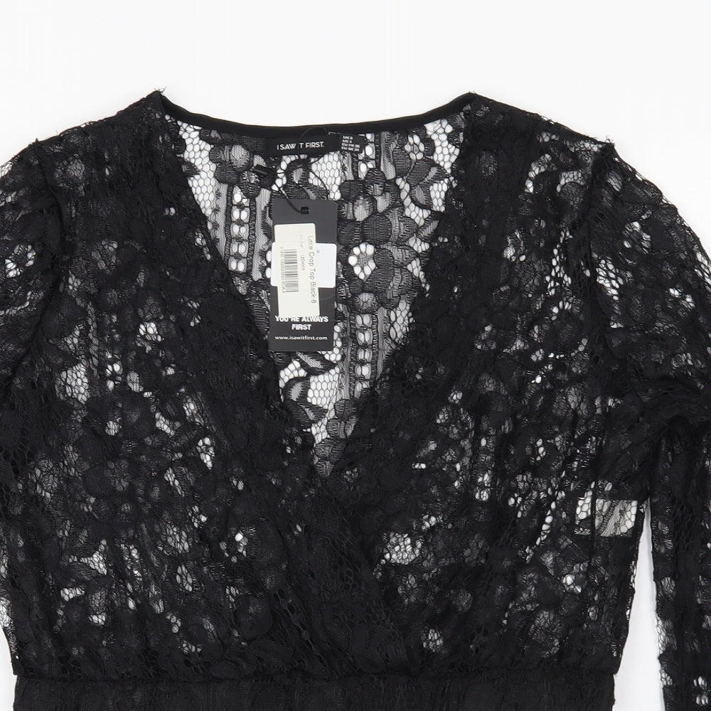 I SAW IT FIRST Womens Black Floral Lace Cropped Blouse Size 8