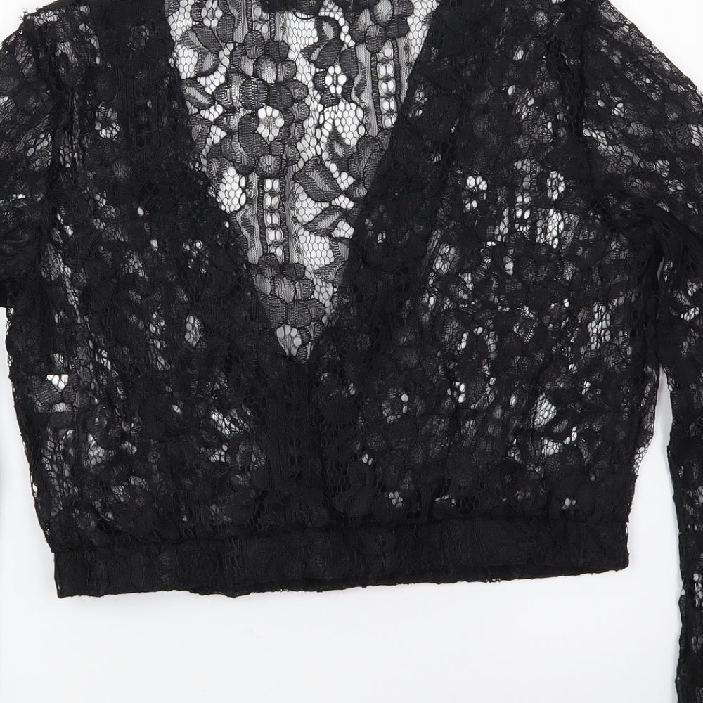 I SAW IT FIRST Womens Black Floral Lace Cropped Blouse Size 8