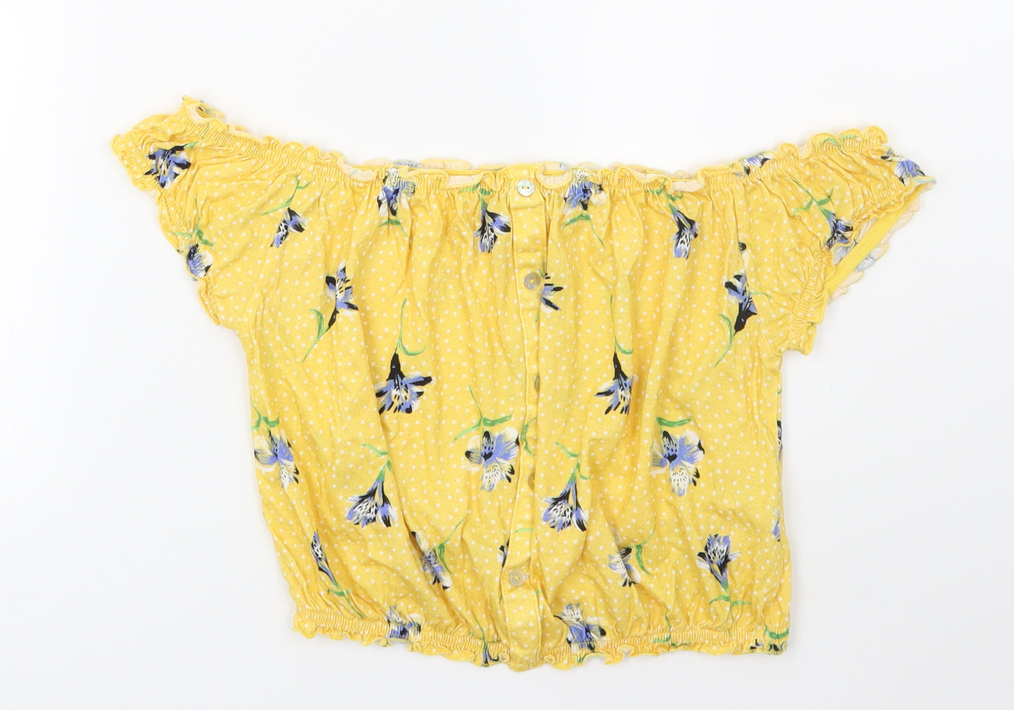 New Look Womens Yellow Floral Jersey Basic T-Shirt Size 8