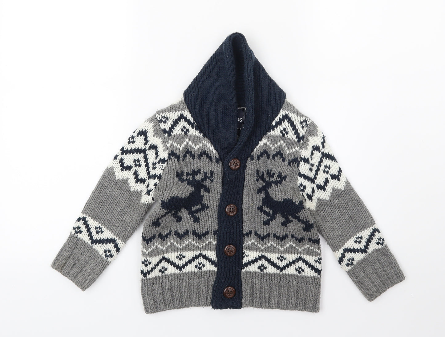Primark Boys Grey  Knit Cardigan Jumper Size 2-3 Years