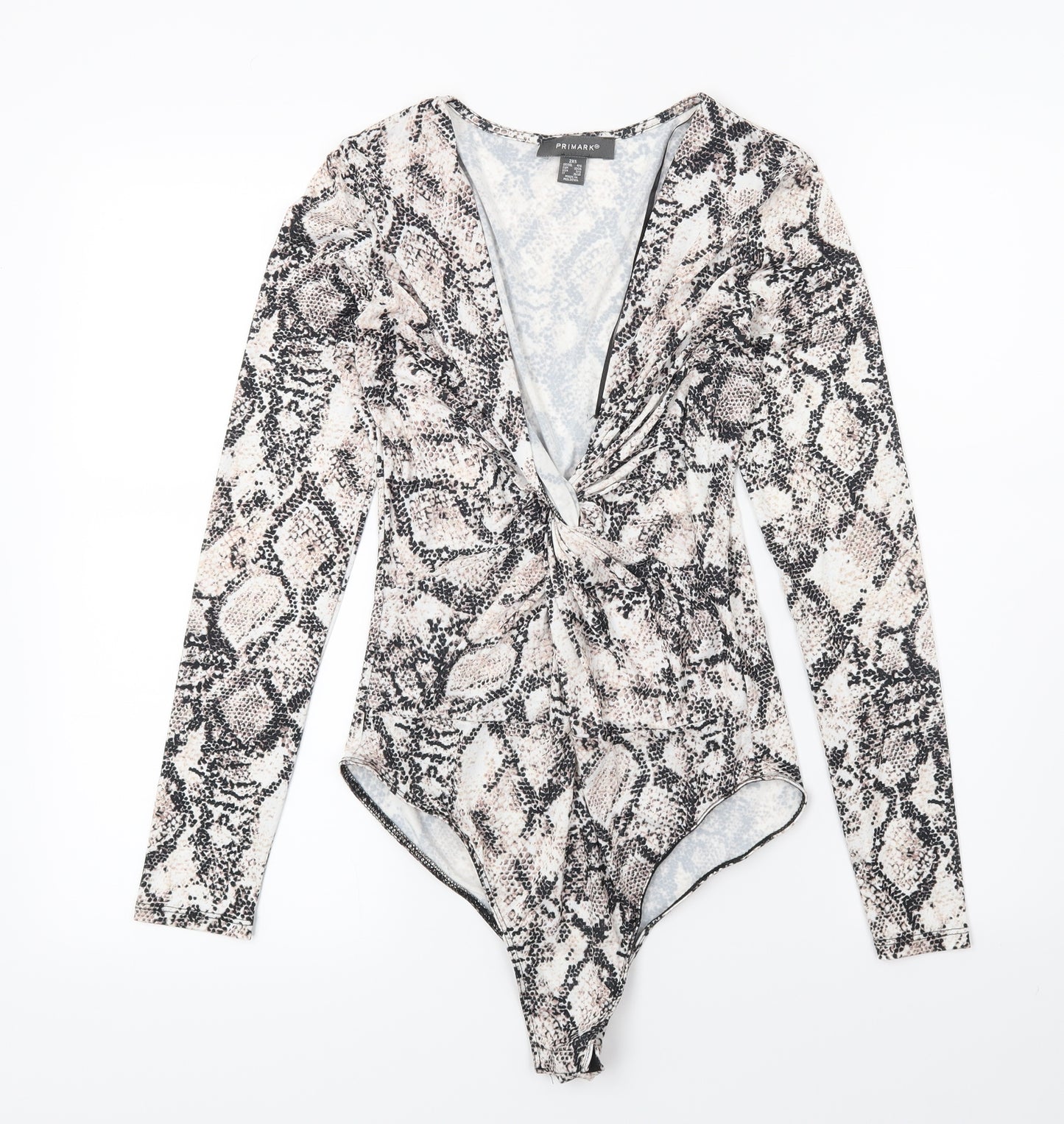 Primark Womens Grey Animal Print  Basic T-Shirt Size 2XS  - Bodysuit